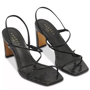 NIB NEW Sandro Faye Argent Snakeskin Embossed Leather Strappy Sandals